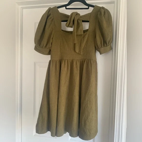 Mine Olive Green Puff Sleeve Dress - Picture 5 of 7